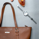 The Wanderer's Tote in cognac, carried for the day.