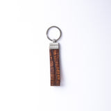 The Vincenzo II key holder in cognac embossed grain leather, with its brushed nickel keyrings.