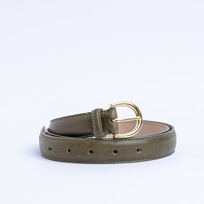 The Viviana dress belt in olive Italian vegetable tanned Vachetta leather, by James Aston