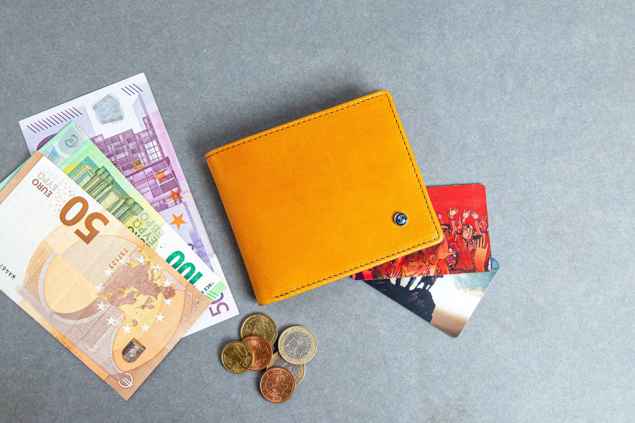 The Zanebono With Flap I wallet in tan, composed.