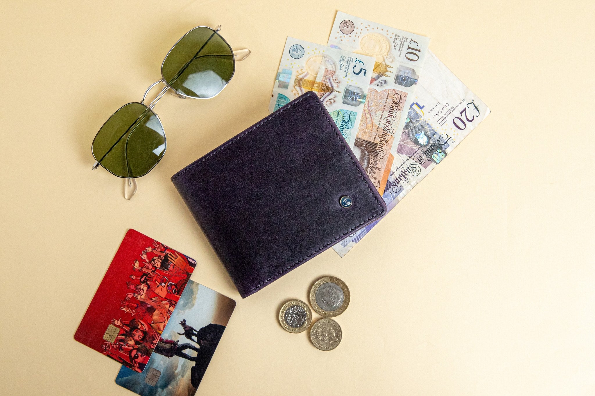 The Zanebono With Flap II wallet in indigo, composed.