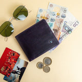 The Zanebono With Flap II wallet in indigo, composed.