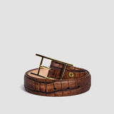 35 mm Vincenzo crocodile print vegetable tanned real leather dress belt of Italian origin