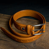 The Federico: A classic Vegetable Tanned Italian Full Grain Leather Dress Belt adorned with a Unique leather-covered Prong Platform Buckle