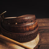 35 mm Vincenzo crocodile print vegetable tanned real leather dress belt of Italian origin