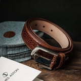 The Alessandro-Vegetable Tanned Croc print Embossed Leather 35 MM Dress Belt